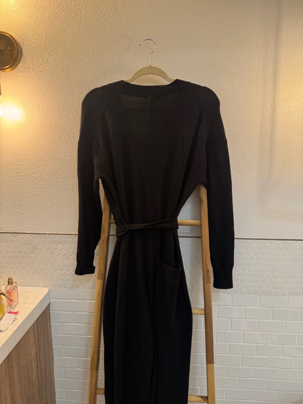 Alex Mill Merino Wool Cotton Blend Black Knit Jumpsuit with Tie Waist - Picture 13 of 13